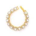 Detailed macro view of gold link bracelet with square and round clear crystals - 8inch Bracelet (20cm) / Gold