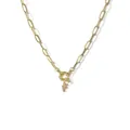 Gold paperclip chain necklace featuring a sparkling zircon letter F pendant with spring clasp - Letter F