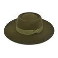 Detail of dark olive green wool felt hat with wide brim and grosgrain ribbon band - M (56-58cm) / Army Green