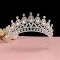 Corona da sposa barocca argentata con cristalli a goccia e strass brillanti per matrimoni - Bianco Argento