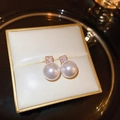 Detail of elegant gold flower earrings with white pearls and cubic zirconia in a gift box - Gold Square Pearl Style (13#)