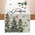 Polyester Christmas table runner with Merry Christmas print and cardinal bird design - ZQ036-5 (Christmas Red Bird and Pinecones)