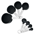 8-piece set of black plastic measuring cups and spoons with stainless steel handles - Black 8-Piece Set