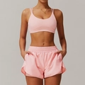 Completo yoga rosa ad asciugatura rapida con reggiseno sportivo e pantaloncini a vita alta - S / Rosa Pesca (Reggiseno + Pantaloncini larghi)