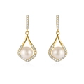 S925 silver gold teardrop pearl earrings with zircon halo on white background - 925 Silver / Gold Stud Earrings