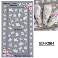 5D embossed nail stickers featuring white flowers, butterflies, and pink petals, model 5D-K064 - 3D White Flower Butterfly Pink Petals Style (5D-K064)