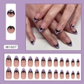 French almond fake nails with purple bat wings design for Halloween, 24pcs press-on nail kit - 24 Pieces (With Glue) / Purple French Style (W1607)