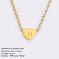 Minimalist stainless steel heart pendant necklace with engraved letter H in 14K gold finish - Letter H