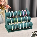 Three-tier dark green velvet jewelry display stand for bracelets and watches - Flannelette / Triple Layer / Dark Green
