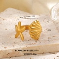 Verstellbarer goldener Edelstahlring mit strukturiertem Seestern- und Muschel-Design - Seestern & Muschel Kombination (979)