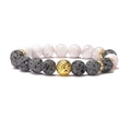 10mm beaded bracelet with white marble, black lava stone and golden crystal accents - 10mm Lava Stone White Marble Gold Spacer
