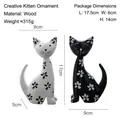 Nordic minimalist wooden cat figurines in black and white with hand-painted floral patterns - Spotted Style (12001B)