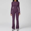 Ensemble de yoga violet foncé ajusté avec haut à manches longues et pantalon évasé - S / Top And Bottom (Manches Longues + Pantalon Évasé) / Violet Foncé