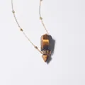 Tiger eye stone perfume bottle pendant with delicate gold beaded chain necklace - Tiger Eye Pendulum Style