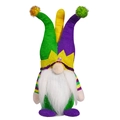 Handmade Mardi Gras faceless gnome with green and purple trident hat and long white beard - Jester Hat