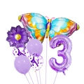 Kit de ballons papillon et fleurs avec numéro 3 en aluminium violet pour fête - Violet Chiffre 3