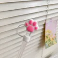 Pink cat paw silicone straw cover for 10mm straws with anti-lost ring design - White Pink Cat Paw / 10mm-Individual Package