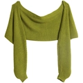 Detailed close-up of a green knitted shrug cardigan featuring long sleeves on a white background - 05# Upgraded Mustard Green / 220x35CM