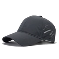 Deep grey quick-dry baseball cap featuring breathable laser-cut holes and solid visor - One Size / Dark Gray