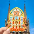 Calamita ricordo in metallo della Cattedrale del Sacro Cuore di Guangzhou con dettagli floreali - Calamita da Frigo Cattedrale del Sacro Cuore