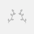 Boucles d'oreilles feuilles en argent S925 serties de zircons cubiques étincelants - Argent 925 / Platine