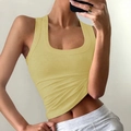 Women's yellow ribbed knit tank top with U-neckline and slim fit athletic design - S / Yellow