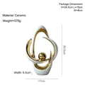 Modern white and gold abstract ceramic sculpture with golden orb, height 25.5cm - Turning Luck Abstract Style - Tall