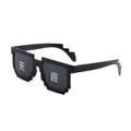 Black pixelated 8-bit sunglasses featuring white Wushi character print for kids - Ignore Style
