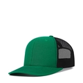 Adjustable mesh trucker hat with green canvas front and black mesh back panels - Adjustable / Kelly Green + Black Mesh