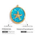 Blue glitter starfish round pendant in gold stainless steel for DIY jewelry making - PJ92413A-Blue Starfish