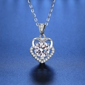 Silver heart pendant necklace with brilliant round center stone and halo design - Xl-160 [with Cross Chain]