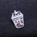 Cute panda bubble tea enamel pin with pink liquid design and creative cartoon features - Panda Milk Tea
