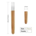 0.75mm triple head dreadlock crochet hook with bamboo handle 14cm length tool - 0.75mm Triple Hook
