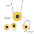 Detail showing dimensions of sunflower jewelry set in stainless steel with 25mm pendant - Silver Yellow Sunflower Style (SE245608S)