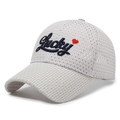 Light gray breathable mesh baseball cap featuring Lucky embroidery and red heart - Adjustable / Beige
