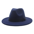 Detail of navy blue wool fedora hat with matching grosgrain ribbon and triangular fold - M (56-58cm) / Navy Blue