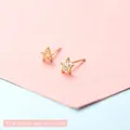 Minimalist gold star stud earrings with white zircon crystals measuring 0.5cm in length - Pentagram