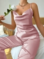 Elegantes Satin-Pyjama-Set in Staubrosa mit Camisole-Top und passender langer Hose - S / Rosa