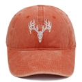 Detailed embroidery of white deer skull on vintage orange washed cotton baseball cap - Orange