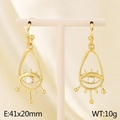 Pendientes de ojo dorado bohemio con perla blanca y colgante en soporte de exhibición - Dorado (KE116259-GC)