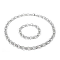Conjunto de joyería de acero inoxidable plateado con collar y pulsera de cordón 10mm - Juego de Collar y Pulsera / Color Acero