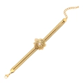 Double-layered golden snake chain flower bracelet with pearl center in stainless steel - Hollow Flower Style
