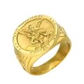 Anillo de sello dorado en acero inoxidable con relieve de San Miguel y grabado - US 7 / Dorado