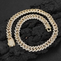 Collana cubana dorata 12mm doppia fila di zirconi su sfondo di roccia scura - 12mm / 40CM / Oro