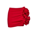 Slim-fit red knit mini skirt featuring oversized 3D floral accents on the side - S-M / Red 3D Flower Bodycon Mini Skirt