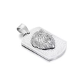 Silver hip hop necklace featuring a 3D lion head pendant on a textured steel dog tag - Steel Color Lion Head Tag Without Chain (KR106514)