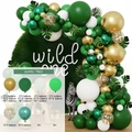 90pcs Wild One jungle balloon arch kit with dark green, white, and gold latex balloons - Jungle Theme Series Style (Set 061)
