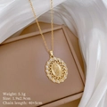 Gold-plated necklace featuring oval Virgin Mary pendant with white zircon inlay - Virgin Mary Oval Pave Rhinestone Style (E148)