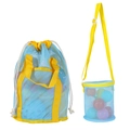 Blue mesh shell bag and drawstring toy storage backpack with yellow straps and sea balls - Light Blue Mesh Bag 2-Piece Set (Bucket + Handbag)
