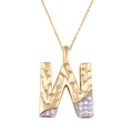 Two-tone gold and silver letter W pendant necklace with zircon stones and hammered texture - Letter: W